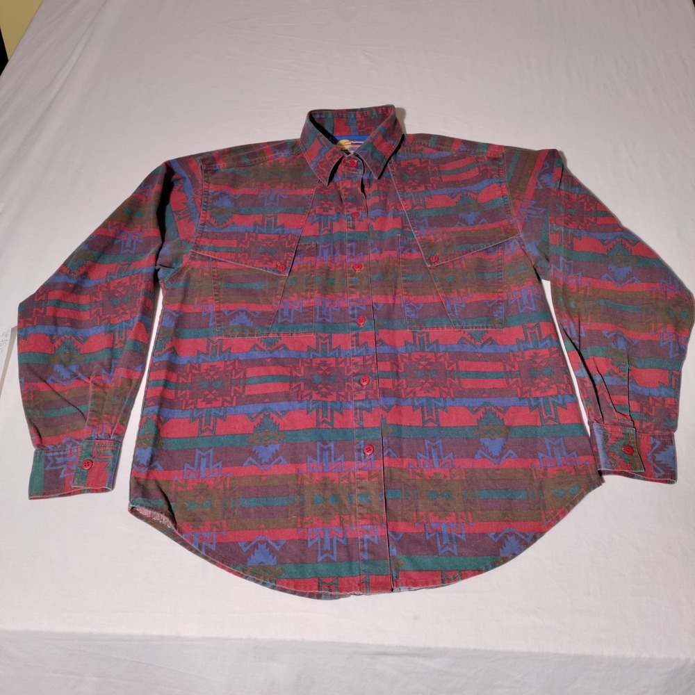 Cricket By The Creek Shirt Womens Multicolor Aztec Print Western Size Tag Faded
